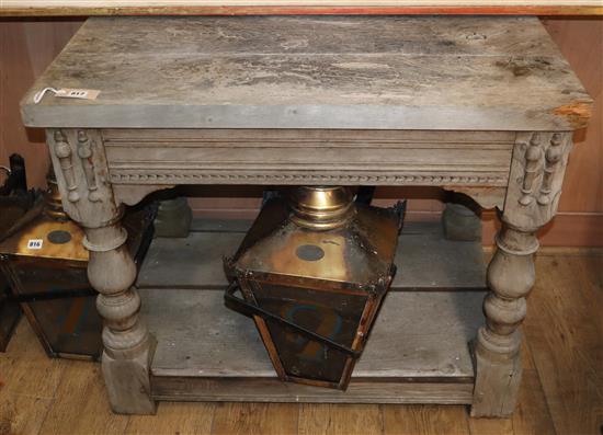 A 17th century style oak centre table W.97cm